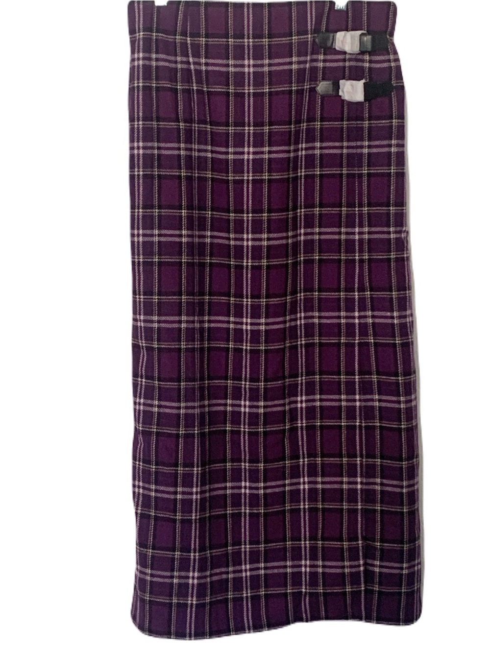 Purple Plaid Womens Size 14 Wool Blend Buckle Maxi Skirt Old Money Preppy Modest